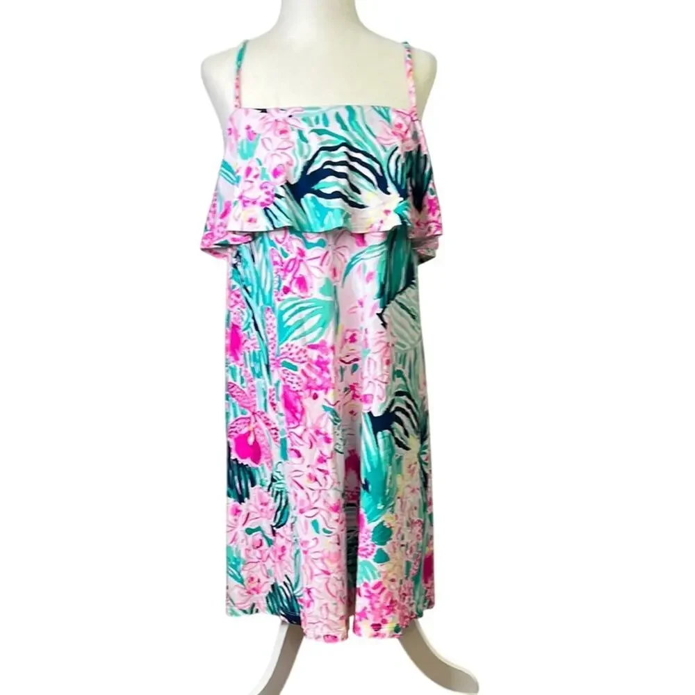 Lilly Pulitzer Floral Dress swim cover with Ruffle Detail beach new NWOT size sm